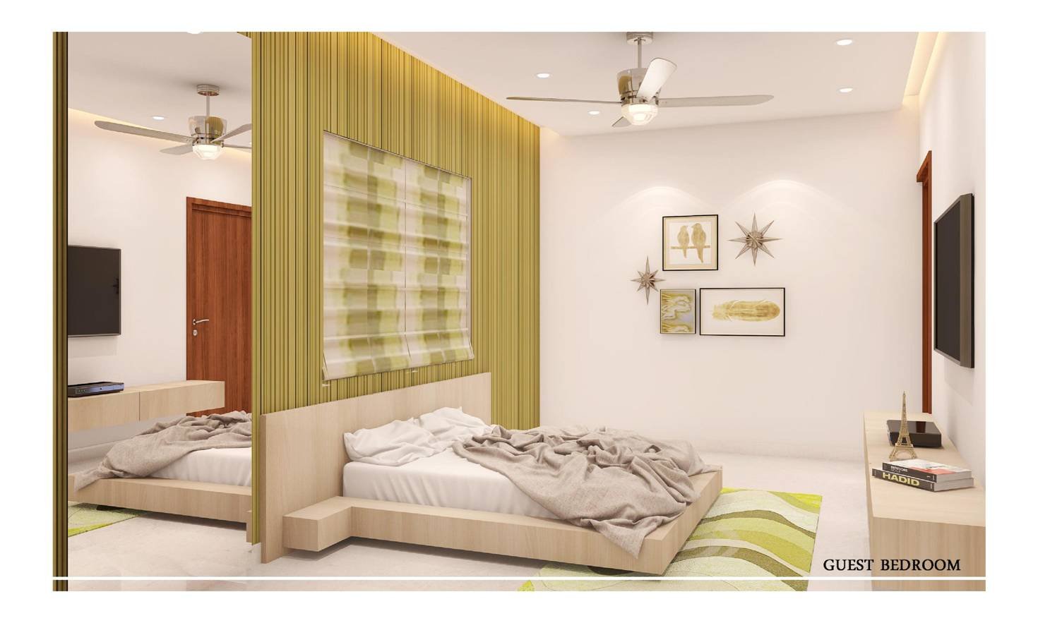 A guest bedroom with a comfortable bed and elegant décor.