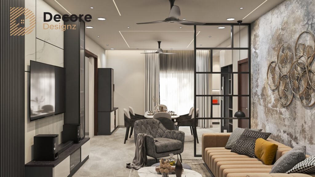 Living room interior design with a modern partition