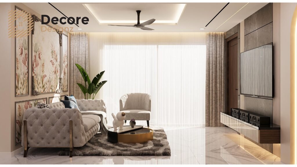 Living room interior design showcasing an elegant sofa