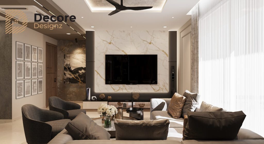 Living room interior design with a modern TV unit design