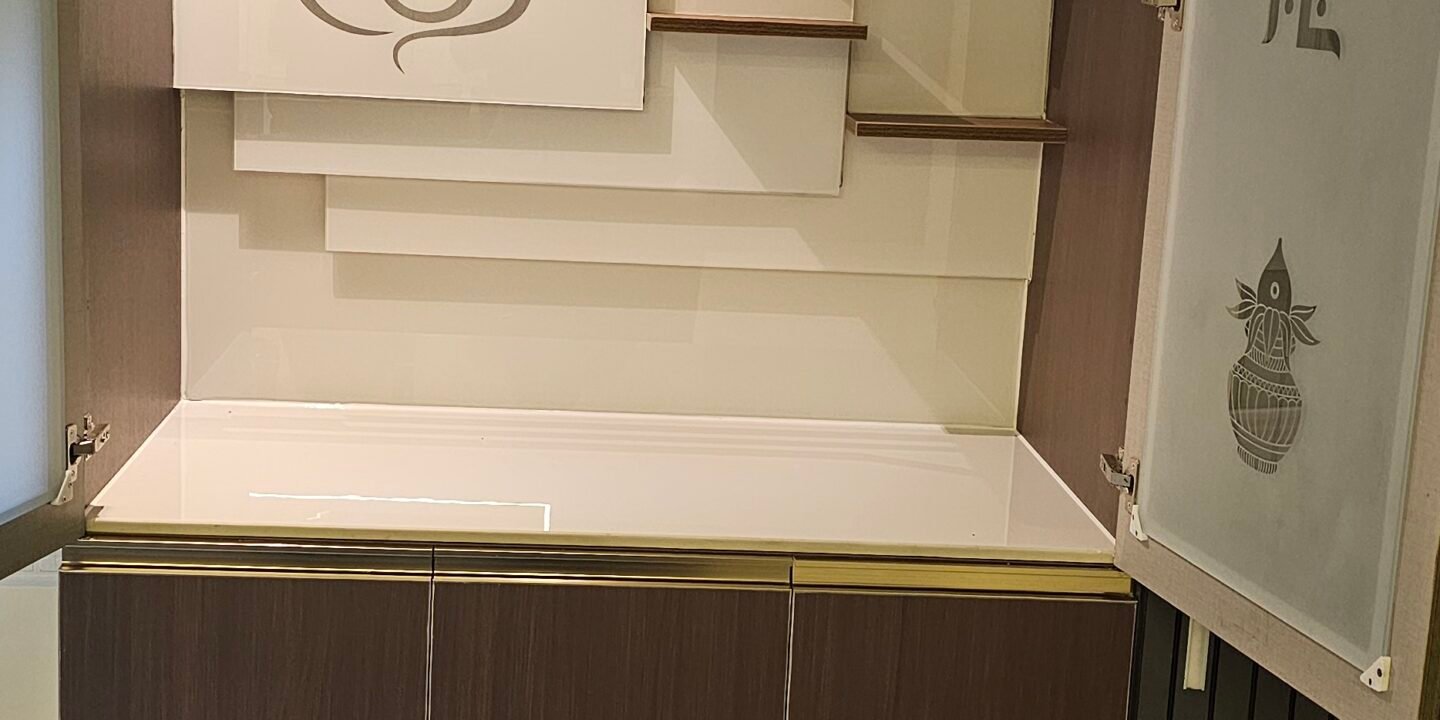 Modern pooja room interior designed by interior designers in Tukkuguda