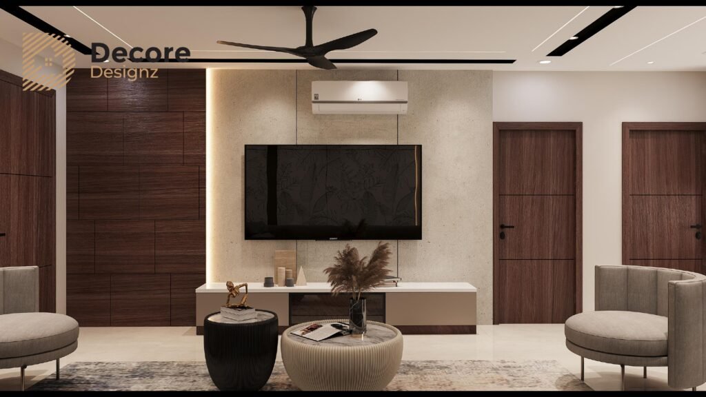 Modern living room interior design with TV unit