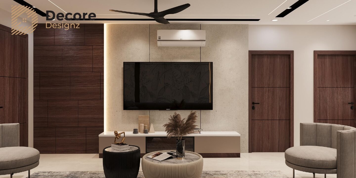 Modern living room interior design with TV unit