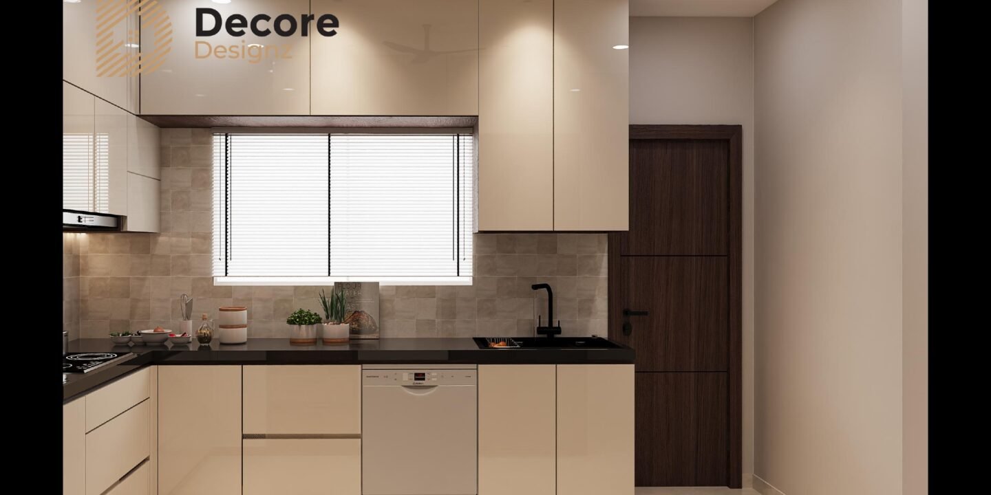 Modular kitchen design with cabinets and storage