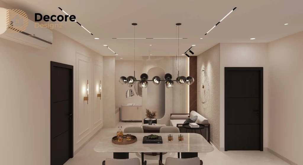 Luxury living room and dining area interior design by decore designz