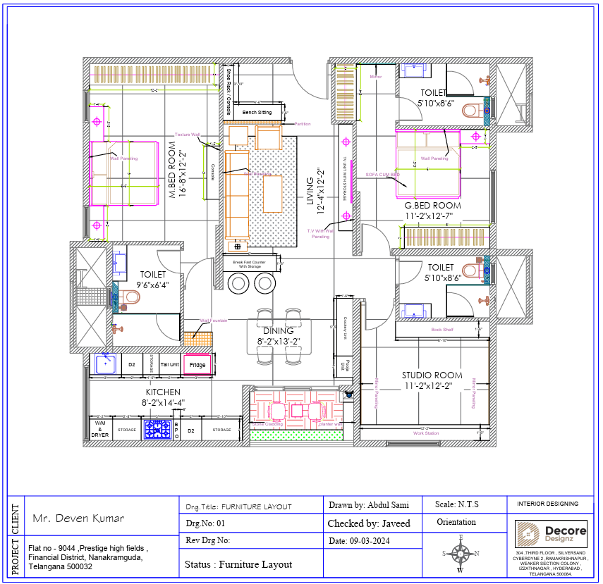 3BHK Interior Design at Prestige High Fields, Financial District