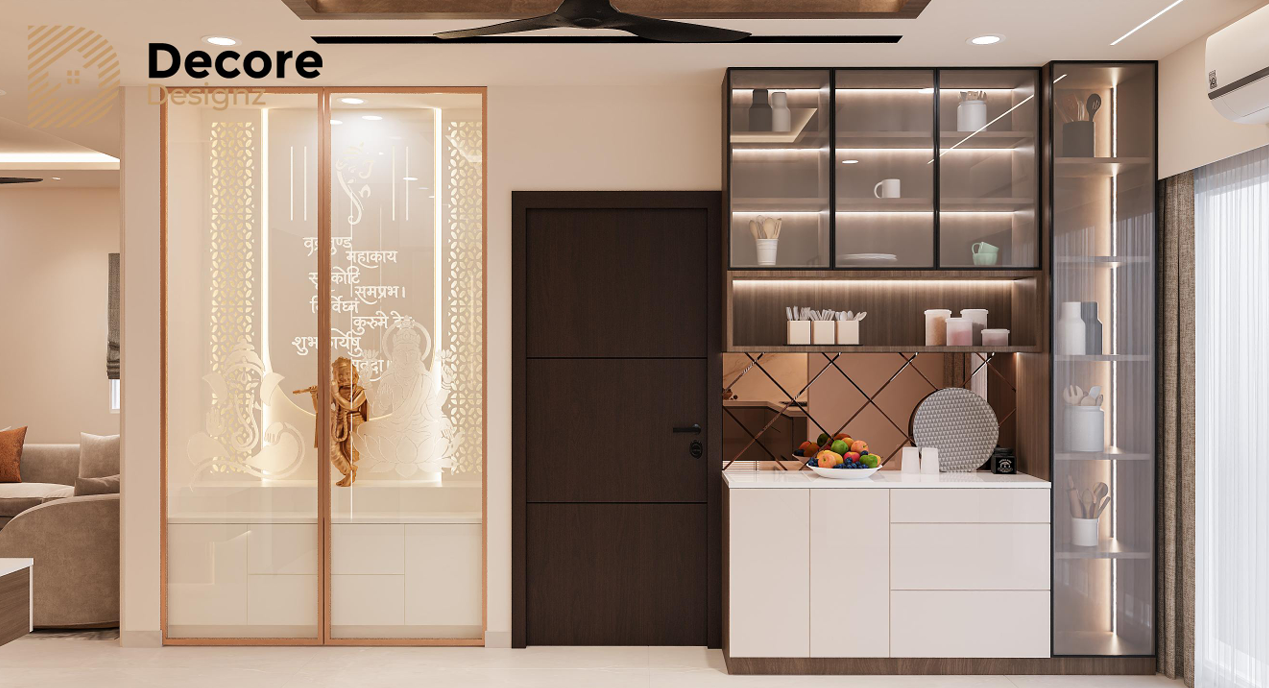 Modern Home Interior Design at Aparna Zenon, Puppalaguda, 9 Pooja Area And Crockery Unit, Aparna Sarovar Zicon, Nallagandla