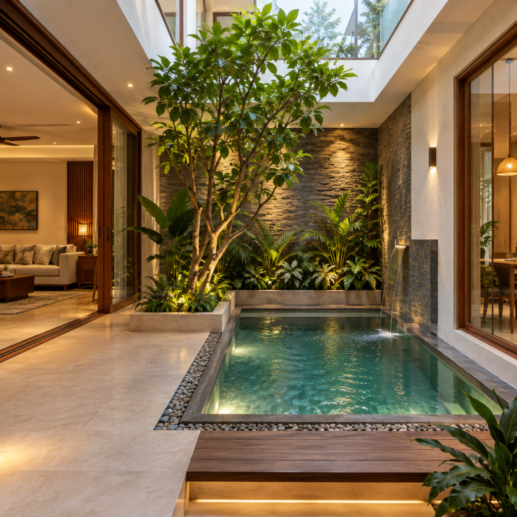 Tranquil Indoor Garden Pool Atrium