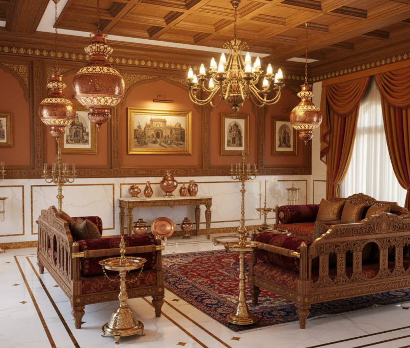 Use of Brass, Copper, and Marble in Traditional Interiors